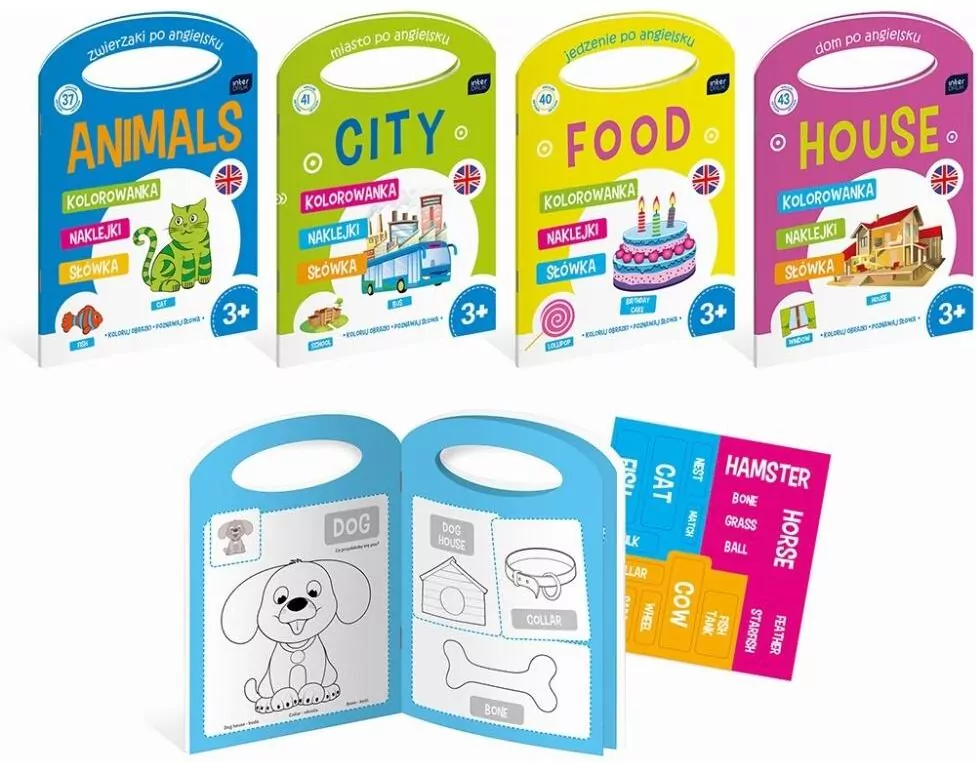Kolorowanka A4 z naklejkami. Angielski mix - tantis.pl