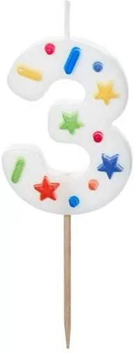 Świeczka urodzinowa 3 biała konfetti 5.5cm - tantis.pl