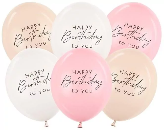 Balony Happy Birthday mix różowy 30cm 6szt - tantis.pl