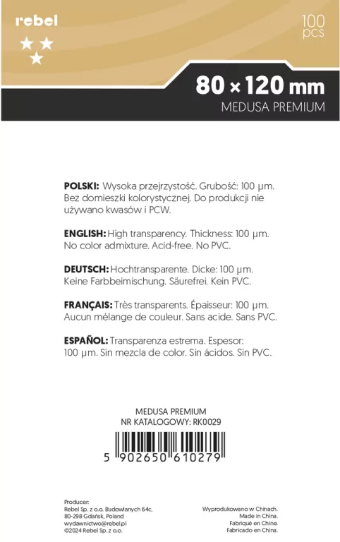 Koszulki na karty Rebel (80x120 mm) Libra Premium, 100 sztuk - tantis.pl