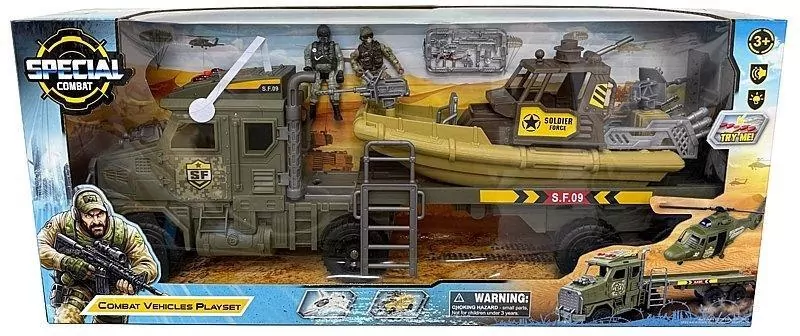 Auto wojskowe z lawetą i łodzią 64,5x28x12,5cm - tantis.pl