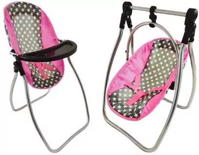 Huśtawka dla lalek 2w1 Alice gwiazdki szaro-różowa - tantis.pl