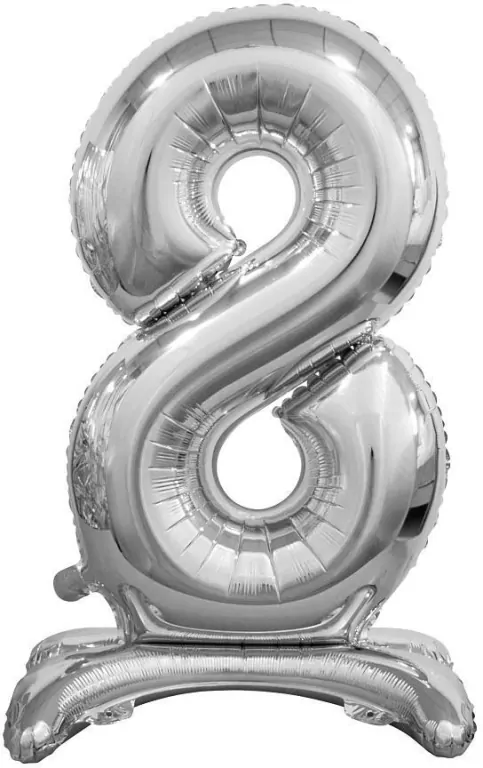 Balon foliowy 8, stojący, srebrny, 74 cm - tantis.pl