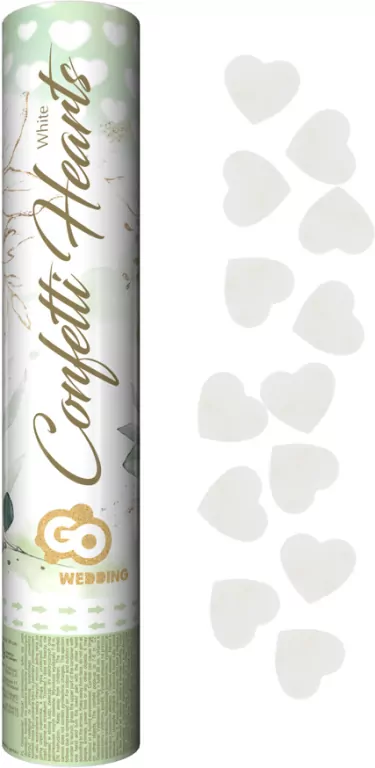 Konfetti pneumatyczne 30cm. Serduszka papierowe białe - tantis.pl