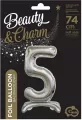 Balon foliowy 5, stojący, srebrny, 74 cm - tantis.pl