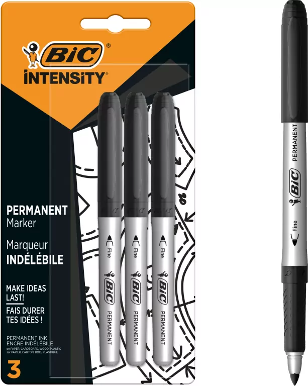 Marker czarny BIC Intensity Permanent Fine 1.8mm, 3 sztuki - tantis.pl