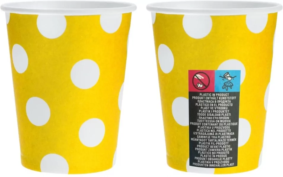 Kubki papierowe żółte, w groszki 6 sztuk - tantis.pl
