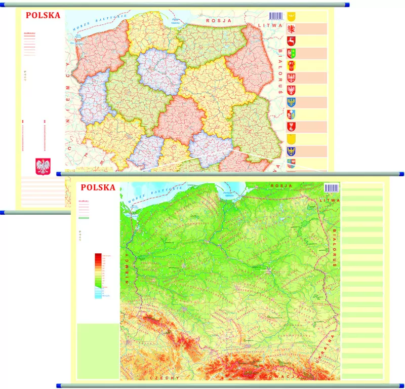 Mapa ścienna. Polska dwustronna fizyczno-administracyjna 1:1 800 000 - tantis.pl