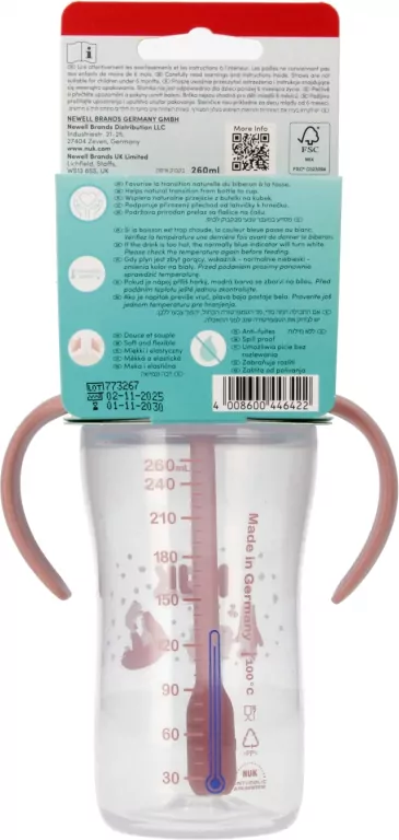 NUK. Butelka do nauki picia ze słomką. 260 ml. Miś - tantis.pl