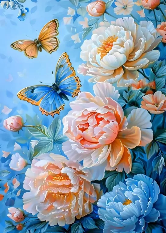 Mozaika diamentowa 5D - Róże z motylami 40x30cm - tantis.pl