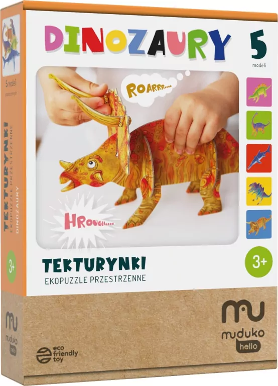 Muduko. Tekturynki. Ekopuzzle przestrzenne. Dinozaury - tantis.pl