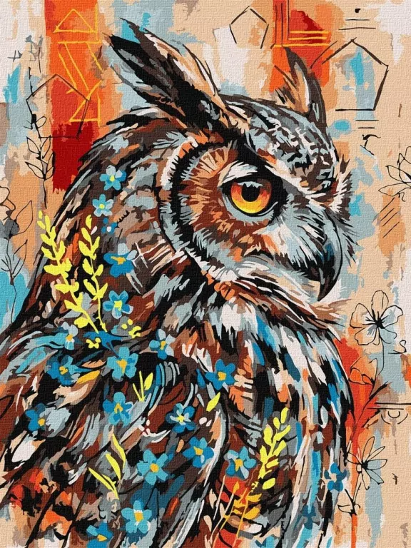 Malowanie po numerach - Ekspresyjna sowa 30x40cm - tantis.pl
