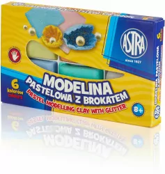 Modelina pastelowa z brokatem. 6 kolorów.