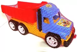 Wywrotka duża żółto-niebieska z czerwoną naczepą LESZKO