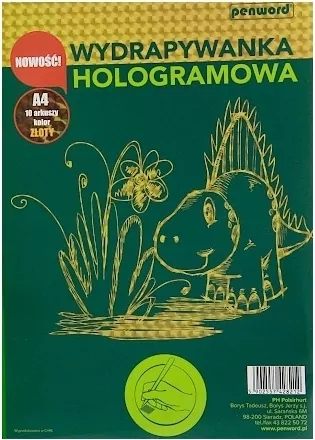 Wydrapywanka hologramowa A4 (10 arkuszy) złoto-zielona + 2 rylce - tantis.pl