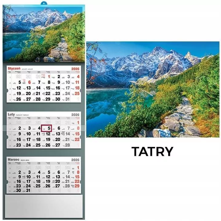 Kalendarz 2026 trójdzielny tatry - tantis.pl