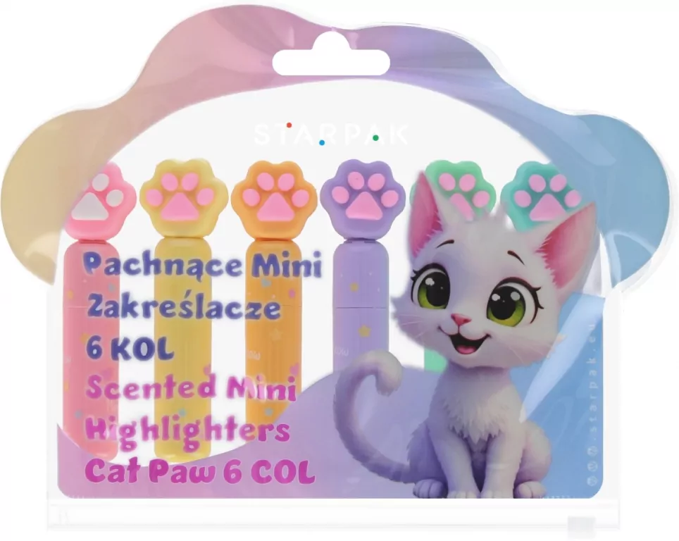 Zakreślacze Mini. 6 kolorów pastelowych. Łapki - tantis.pl
