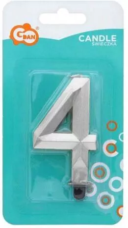 Świeczka 7,6cm. Cyfra 4. Diament metalik srebrny - tantis.pl