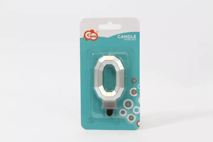 Świeczka. Cyferka 0. Diament srebrny metalik 7,6cm - tantis.pl
