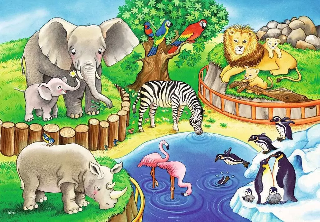 Ravensburger. Puzzle 2x12. Zwierzęta w Zoo - tantis.pl