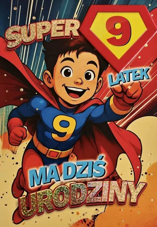 Karnet Urodziny 9 chłopiec - Superbohater - tantis.pl