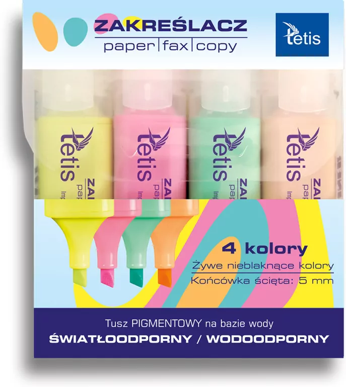 Komplet zakreślaczy pastelowych 5mm 4 kol KW020-M4 - tantis.pl