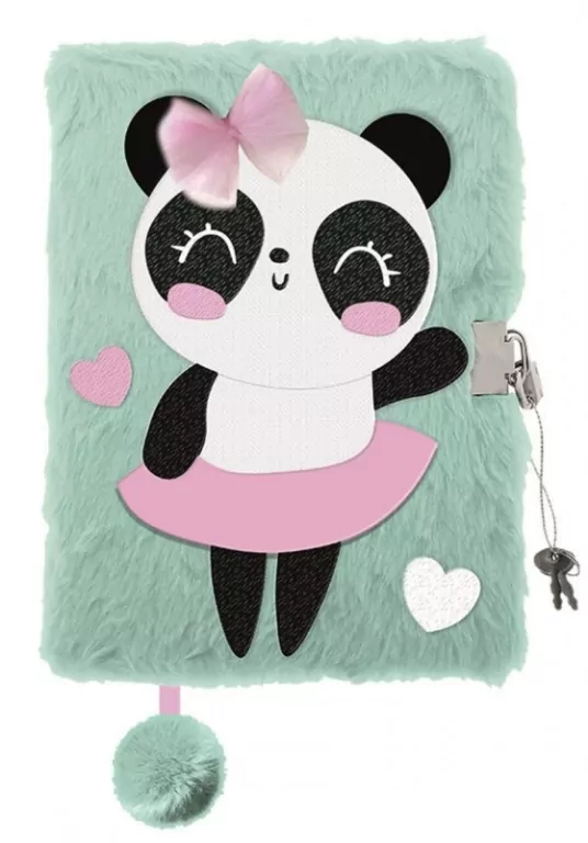 Pamiętnik z kłódką 3D włochacz PANDA BALLERINA A5, 96 kartek - tantis.pl