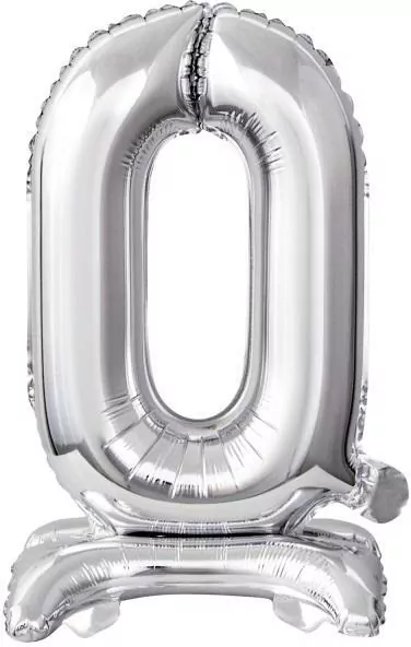 Balon foliowy mini cyfra 0 na stojaku srebrna - tantis.pl