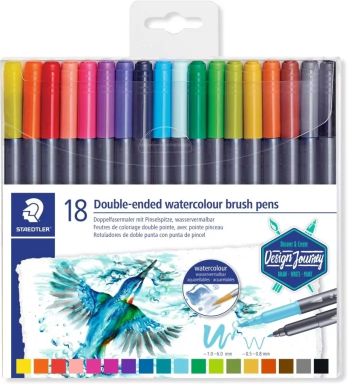 Flamastry Staedtler Design Journey dwustronne brush pen do akwareli, 18 kolorów - tantis.pl