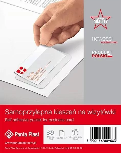Kieszeń samoprzylepna na wizytówki 100x60mm. - tantis.pl