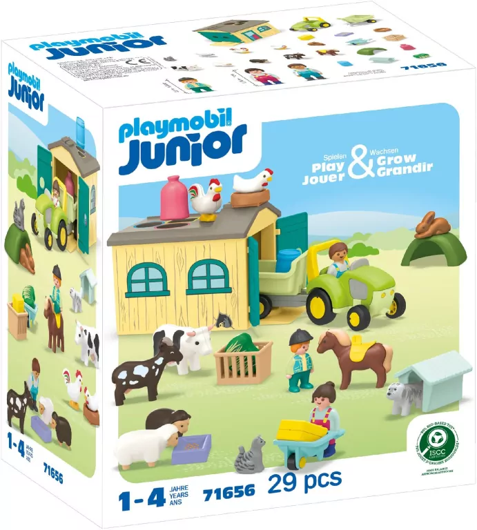 Playmobil JUNIOR Przygoda na gospodarstwie z traktorem, przyczepą i zwierzętami 71656 - tantis.pl