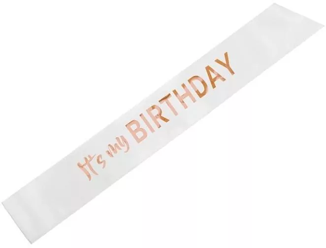 Szarfa Its my birthday biały 79x9,4 - tantis.pl