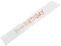 Szarfa Its my birthday biały 79x9,4 - tantis.pl