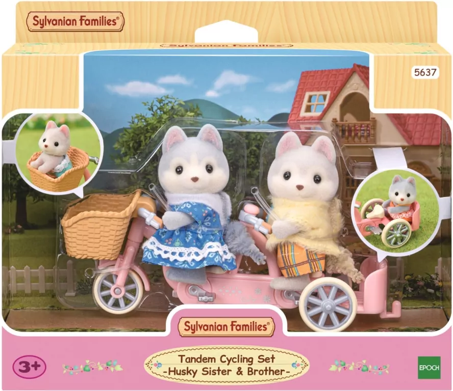 Sylvanian Families. Tandem na rowerze. Pieski Husky. Zestaw z figurkami - tantis.pl