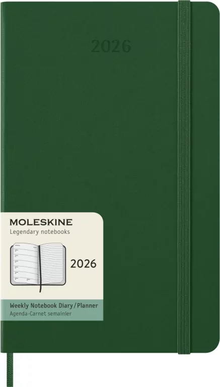 Kalendarz 2026 12M Moleskine L tygodniowy twarda oprawa Myrtle green 13x21cm - tantis.pl