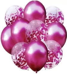 Zestaw balonów bordo z konfetti 33cm