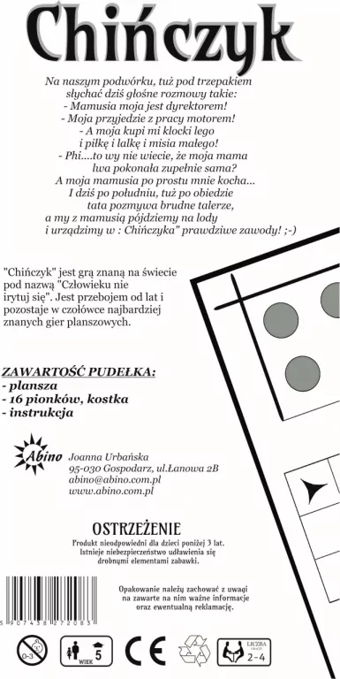 Chińczyk. Gra planszowa. Abino - tantis.pl