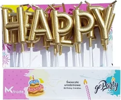 Świeczki urodzinowe Happy Birthday złote