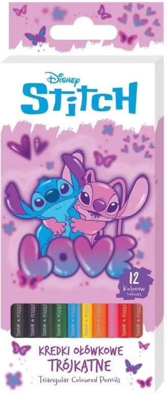 Kredki ołówkowe trójkątne Stitch Pink 12 kolorów - tantis.pl