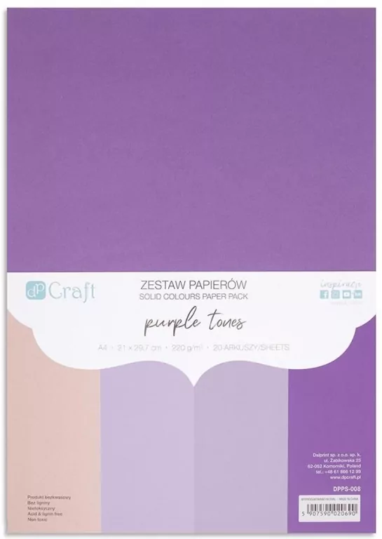 Zestaw papierów A4 20 arkuszy Purple tones 220g - tantis.pl