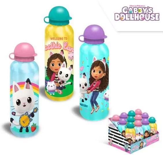 Bidon aluminiowy Koci Domek Gabi 500ml MIX - tantis.pl