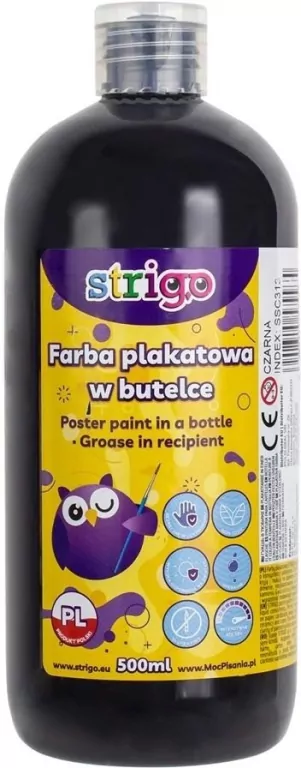 Strigo. Farba plakatowa w butelce czarna, 500ml - tantis.pl