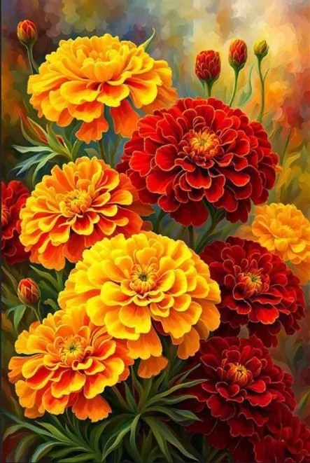 Diamentowa Mozaika Kwiaty aksamitki żółto-czerwone NO-2003127 - tantis.pl