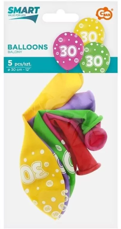Balony liczba 30 urodziny 30cm 5szt - tantis.pl