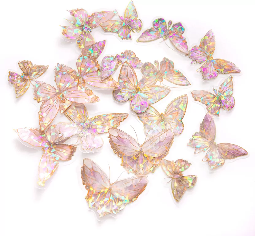 Połyskujące naklejki PET - Motyle crystal pink 20s - tantis.pl