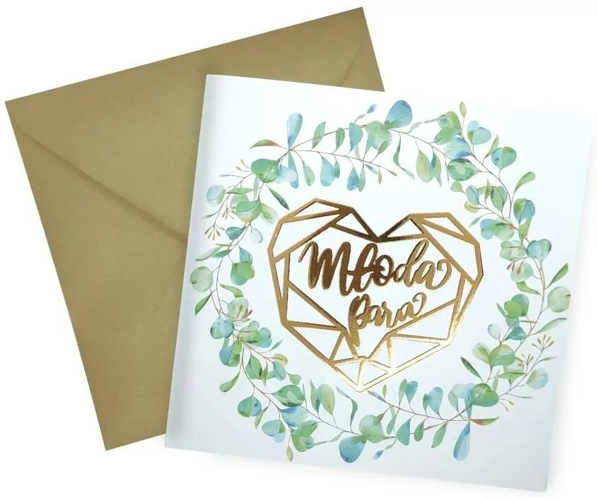 Karnet KW Ślub Liście Lakier 3D - tantis.pl