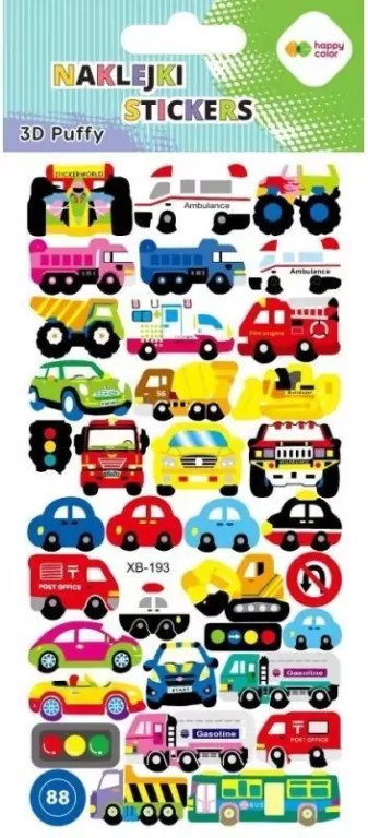 Naklejki 3D Puffy Cars Vehicles HAPPY COLOR - tantis.pl