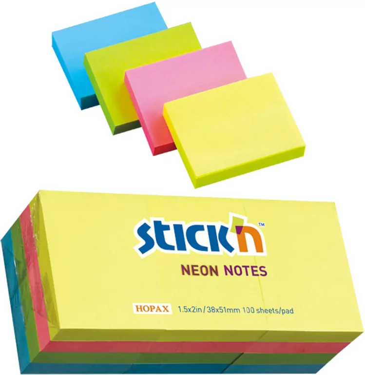 Paczka Notes samoprzylepny 38x51 mm 12 notesów po 100 kartek mix kolorów neon - tantis.pl