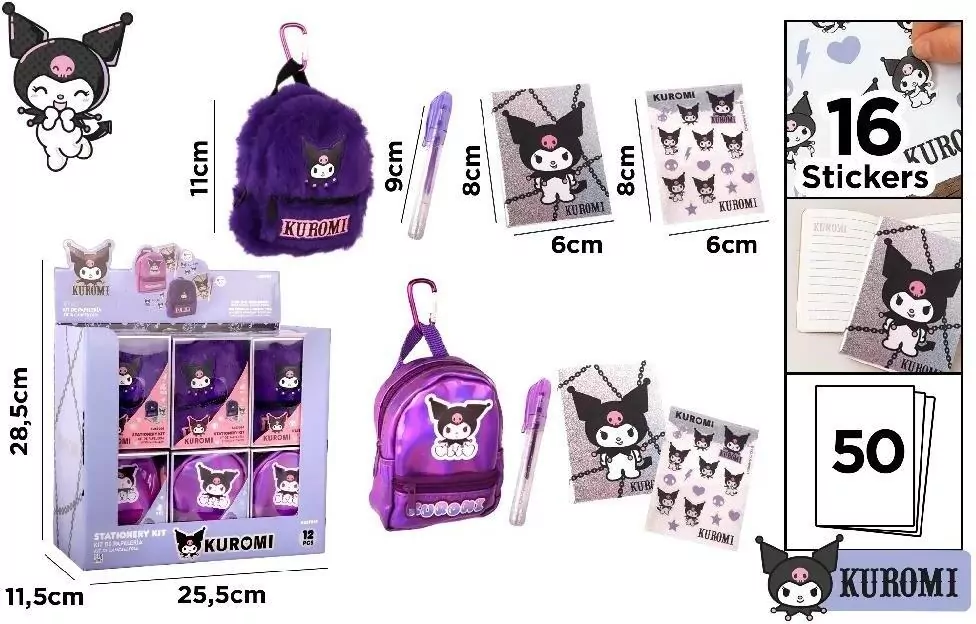 Zestaw do pisania w etui miniplecak Kuromi MIX - tantis.pl