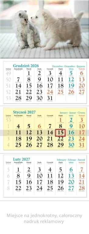 Kalendarz 2027 trójdzielny Pupile - tantis.pl